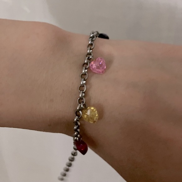 Real precious gemstone sterling silver multicolor heart charm bracelet - Picture 5 of 7